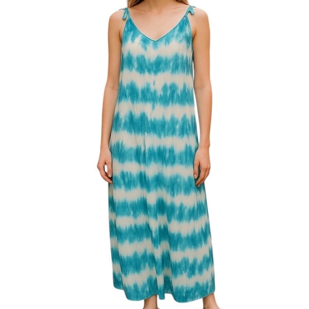 Shore Women's Sleeveless Ford Tie Dye Open Back Pullover Maxi Dress Size L NWT‎